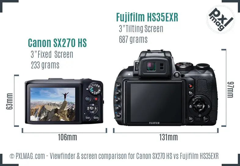 Canon SX270 HS vs Fujifilm HS35EXR Screen and Viewfinder comparison