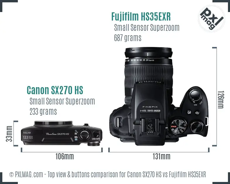 Canon SX270 HS vs Fujifilm HS35EXR top view buttons comparison