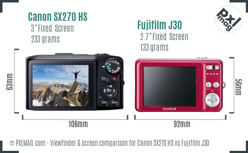Canon SX270 HS vs Fujifilm J30 Screen and Viewfinder comparison Canon SX270 HS vs Fujifilm J30 Screen and Viewfinder comparison