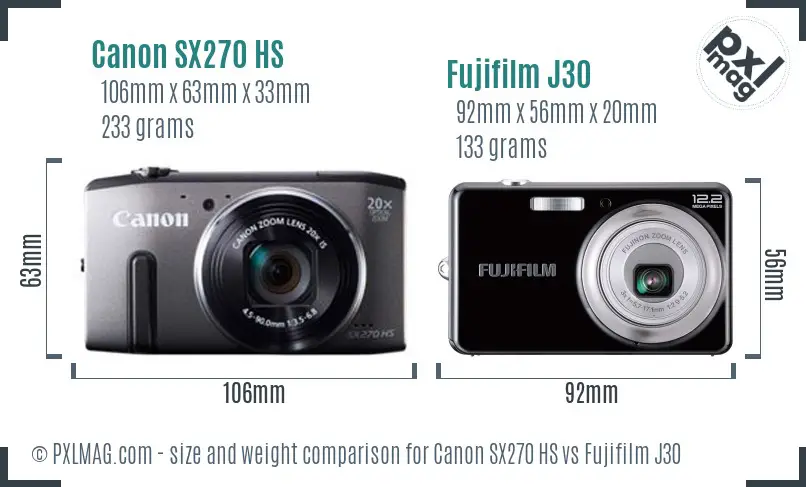 Canon SX270 HS vs Fujifilm J30 size comparison Canon SX270 HS vs Fujifilm J30 size comparison