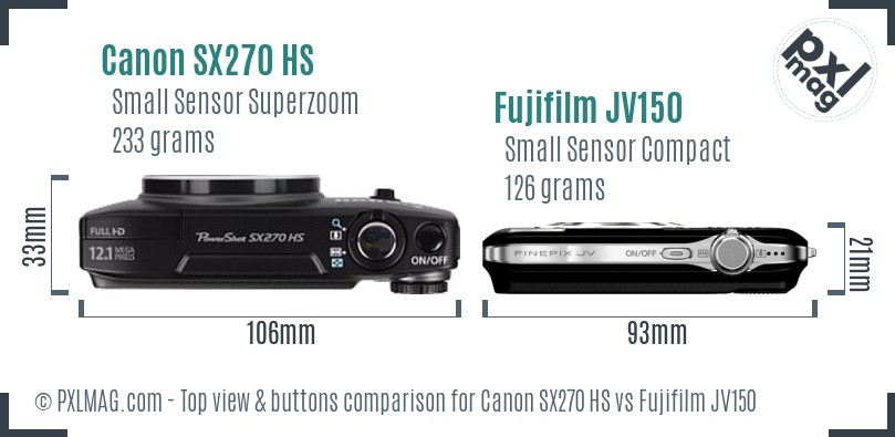 Canon SX270 HS vs Fujifilm JV150 top view buttons comparison
