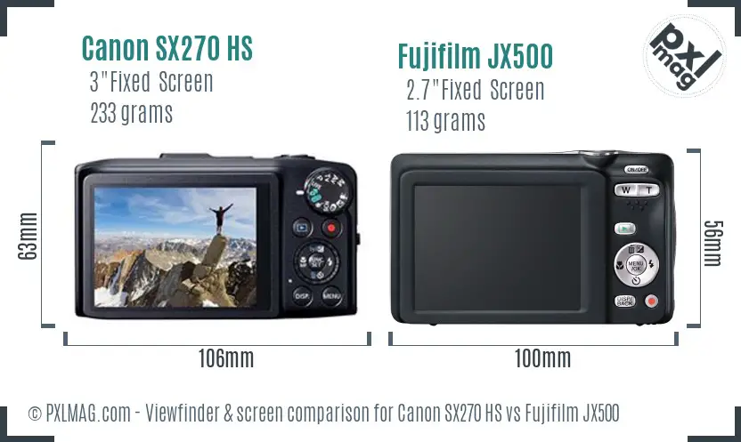 Canon SX270 HS vs Fujifilm JX500 Screen and Viewfinder comparison