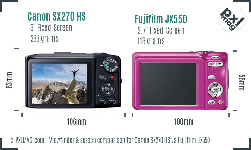 Canon SX270 HS vs Fujifilm JX550 Screen and Viewfinder comparison