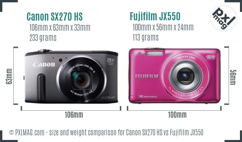 Canon SX270 HS vs Fujifilm JX550 size comparison