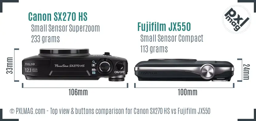 Canon SX270 HS vs Fujifilm JX550 top view buttons comparison