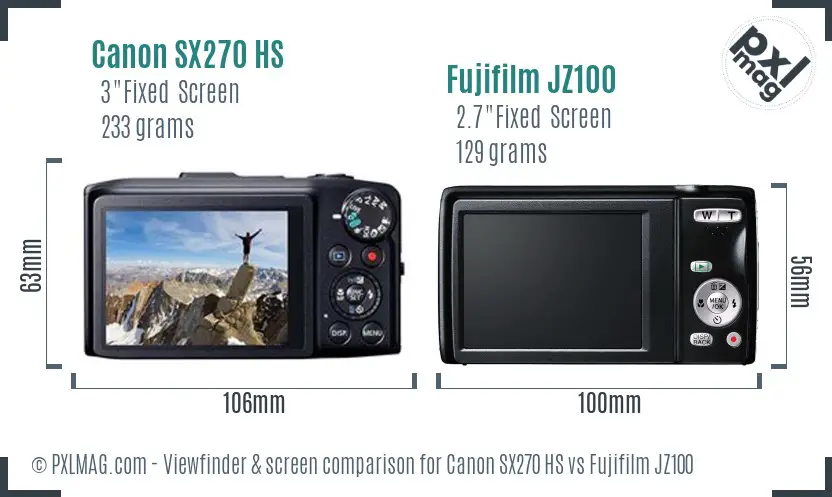 Canon SX270 HS vs Fujifilm JZ100 Screen and Viewfinder comparison Canon SX270 HS vs Fujifilm JZ100 Screen and Viewfinder comparison