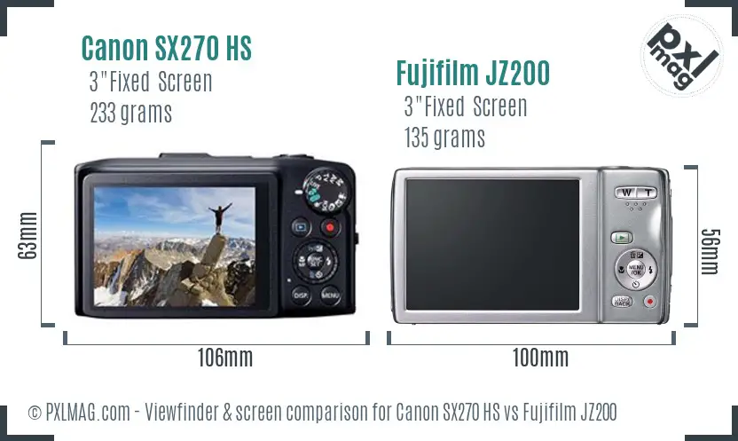 Canon SX270 HS vs Fujifilm JZ200 Screen and Viewfinder comparison