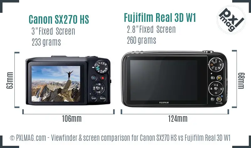 Canon SX270 HS vs Fujifilm Real 3D W1 Screen and Viewfinder comparison