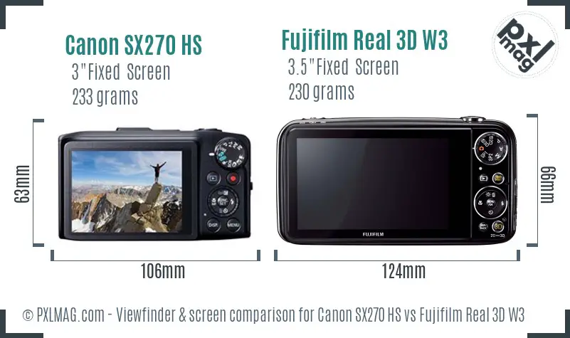 Canon SX270 HS vs Fujifilm Real 3D W3 Screen and Viewfinder comparison