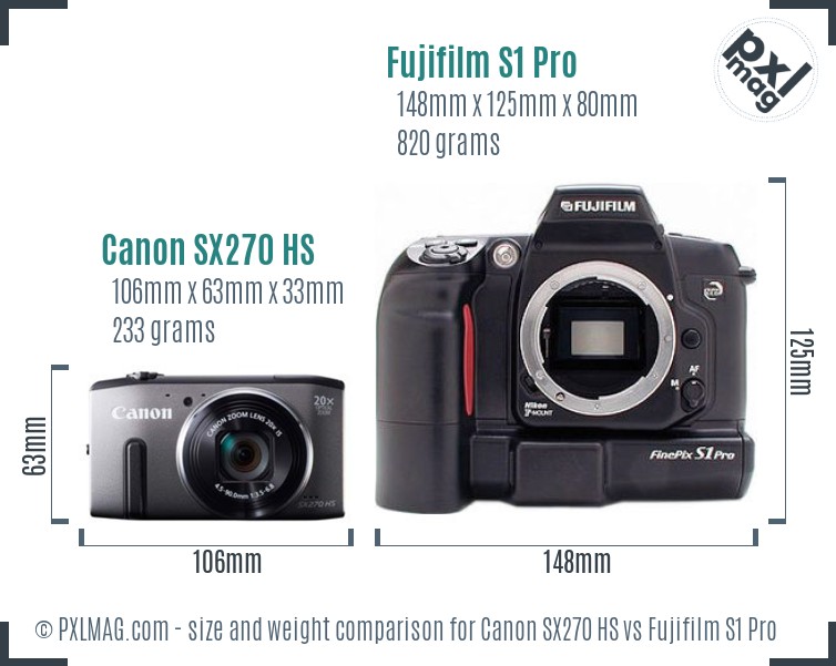 Canon SX270 HS vs Fujifilm S1 Pro size comparison Canon SX270 HS vs Fujifilm S1 Pro size comparison
