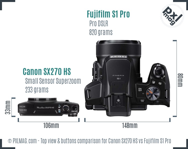 Canon SX270 HS vs Fujifilm S1 Pro top view buttons comparison