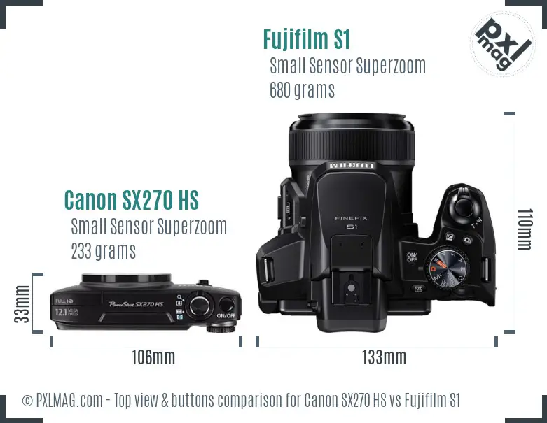 Canon SX270 HS vs Fujifilm S1 top view buttons comparison