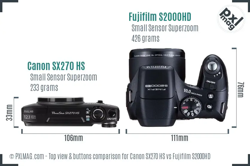 Canon SX270 HS vs Fujifilm S2000HD top view buttons comparison