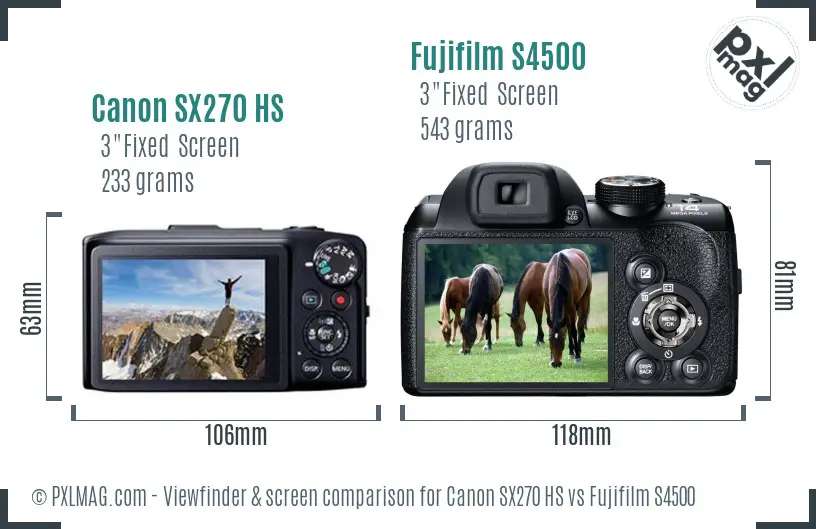 Canon SX270 HS vs Fujifilm S4500 Screen and Viewfinder comparison