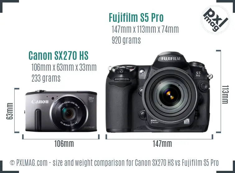 Canon SX270 HS vs Fujifilm S5 Pro size comparison