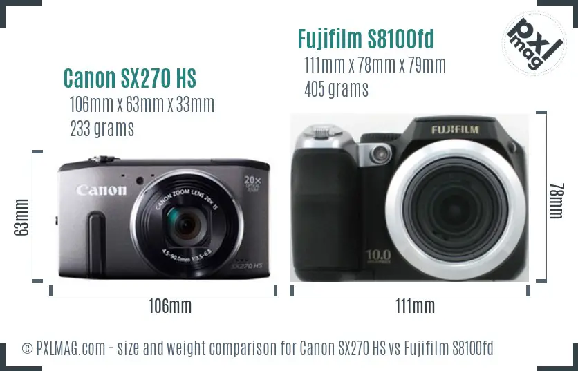 Canon SX270 HS vs Fujifilm S8100fd size comparison Canon SX270 HS vs Fujifilm S8100fd size comparison