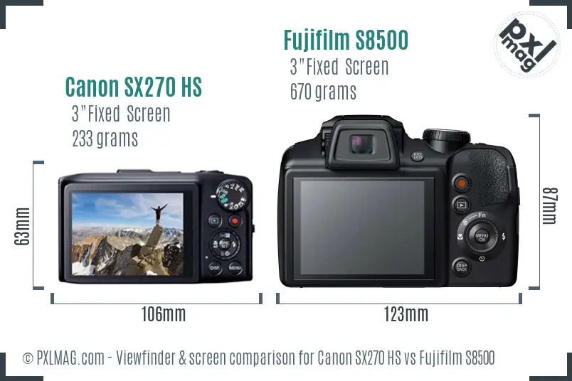 Canon SX270 HS vs Fujifilm S8500 Screen and Viewfinder comparison