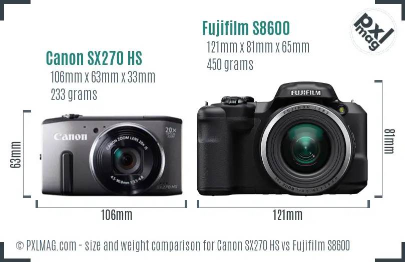 Canon SX270 HS vs Fujifilm S8600 size comparison Canon SX270 HS vs Fujifilm S8600 size comparison