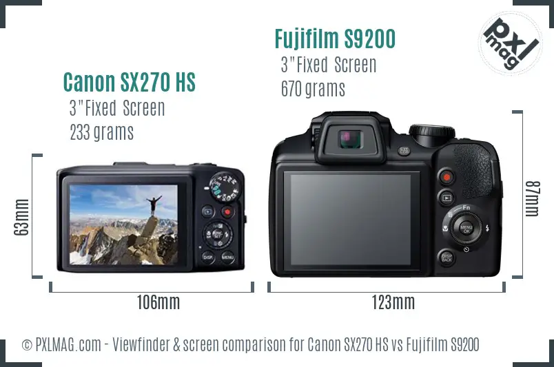 Canon SX270 HS vs Fujifilm S9200 Screen and Viewfinder comparison