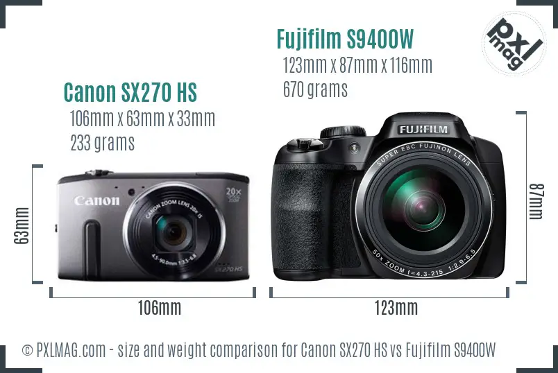 The clear difference in handling and size is evident here. Canon’s compactness suits those who prioritize portability, whereas Fujifilm's heft promises better grip during extensive zoom usage.