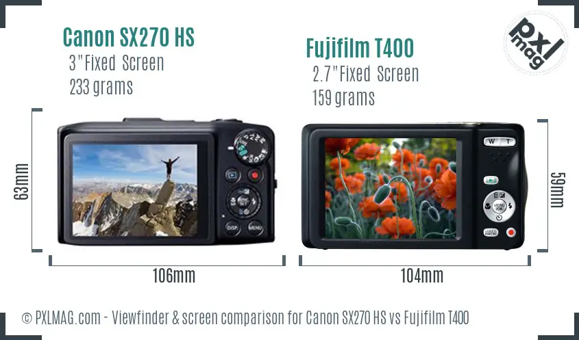 Canon SX270 HS vs Fujifilm T400 Screen and Viewfinder comparison Canon SX270 HS vs Fujifilm T400 Screen and Viewfinder comparison