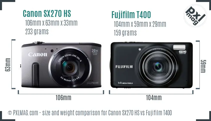 Canon SX270 HS vs Fujifilm T400 size comparison Canon SX270 HS vs Fujifilm T400 size comparison