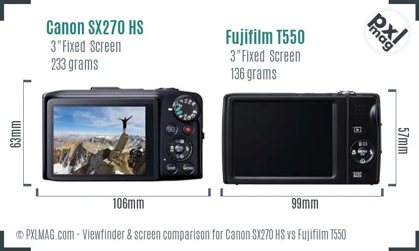 Canon SX270 HS vs Fujifilm T550 Screen and Viewfinder comparison