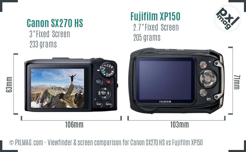 Canon SX270 HS vs Fujifilm XP150 Screen and Viewfinder comparison
