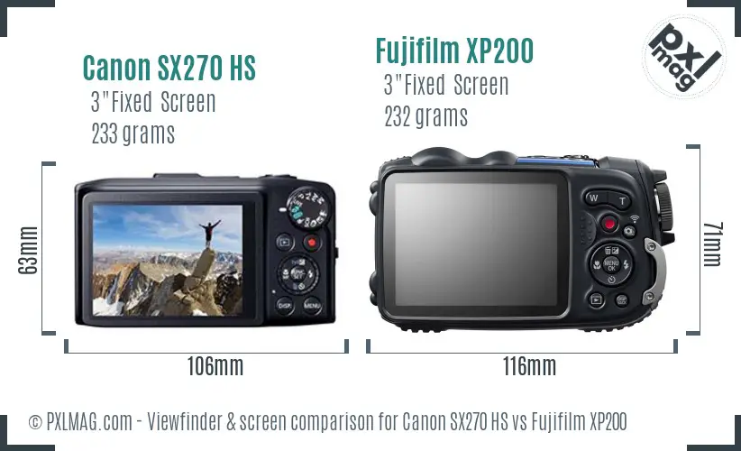 Canon SX270 HS vs Fujifilm XP200 Screen and Viewfinder comparison