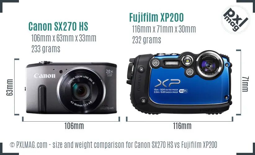 Canon SX270 HS vs Fujifilm XP200 size comparison