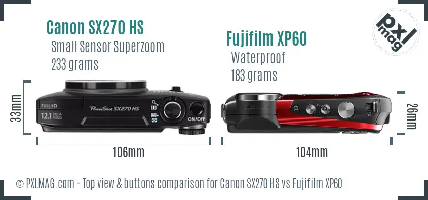 Canon SX270 HS vs Fujifilm XP60 top view buttons comparison