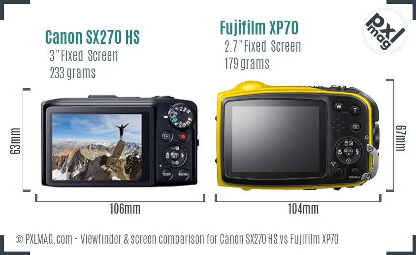Canon SX270 HS vs Fujifilm XP70 Screen and Viewfinder comparison