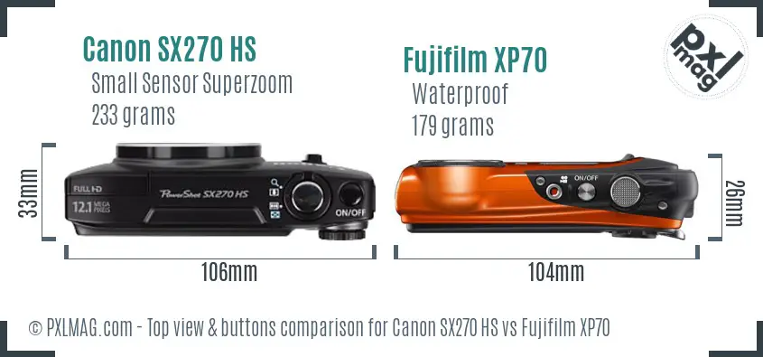Canon SX270 HS vs Fujifilm XP70 top view buttons comparison