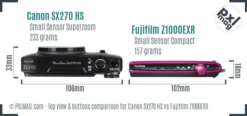 Canon SX270 HS vs Fujifilm Z1000EXR top view buttons comparison