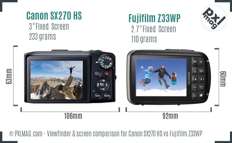 Canon SX270 HS vs Fujifilm Z33WP Screen and Viewfinder comparison