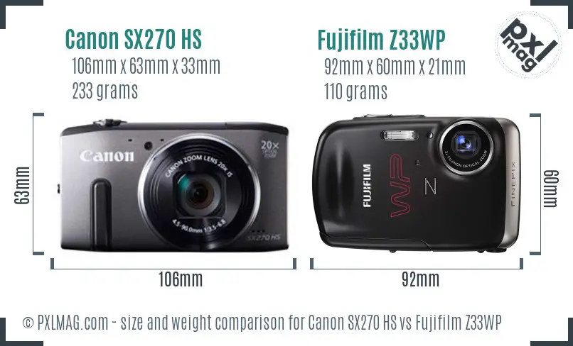 Canon SX270 HS vs Fujifilm Z33WP size comparison