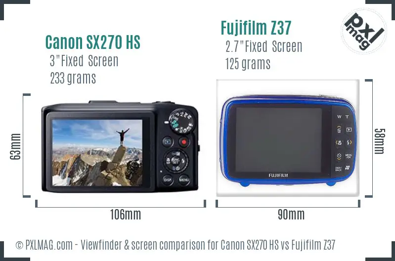 Canon SX270 HS vs Fujifilm Z37 Screen and Viewfinder comparison