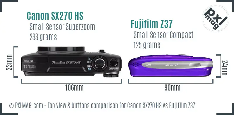 Canon SX270 HS vs Fujifilm Z37 top view buttons comparison