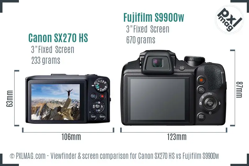 Canon SX270 HS vs Fujifilm S9900w Screen and Viewfinder comparison