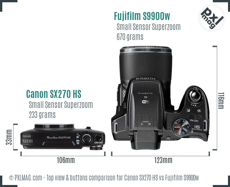 Canon SX270 HS vs Fujifilm S9900w top view buttons comparison