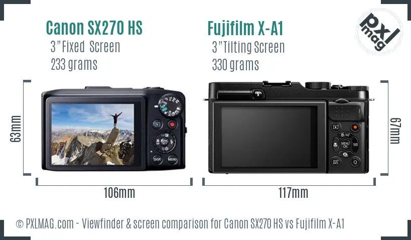 Canon SX270 HS vs Fujifilm X-A1 Screen and Viewfinder comparison