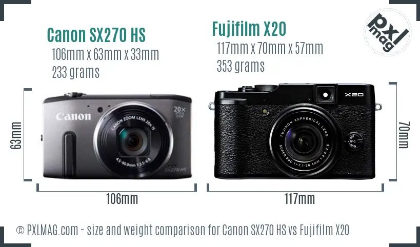 Canon SX270 HS vs Fujifilm X20 size comparison Canon SX270 HS vs Fujifilm X20 size comparison