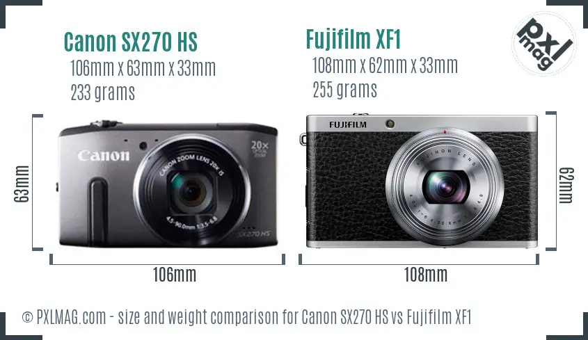 Canon SX270 HS vs Fujifilm XF1 size comparison Canon SX270 HS vs Fujifilm XF1 size comparison
