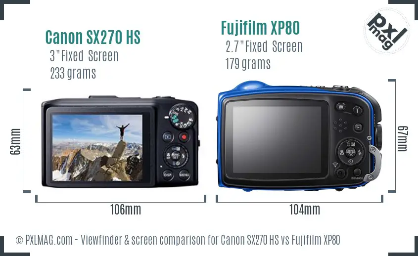 Canon SX270 HS vs Fujifilm XP80 Screen and Viewfinder comparison