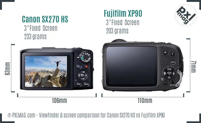 Canon SX270 HS vs Fujifilm XP90 Screen and Viewfinder comparison
