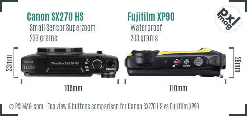 Canon SX270 HS vs Fujifilm XP90 top view buttons comparison