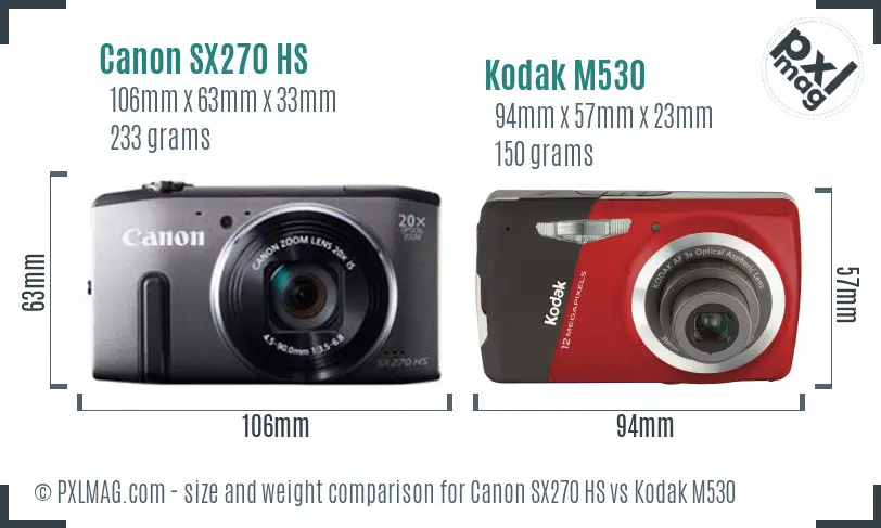 Canon SX270 HS vs Kodak M530 size comparison