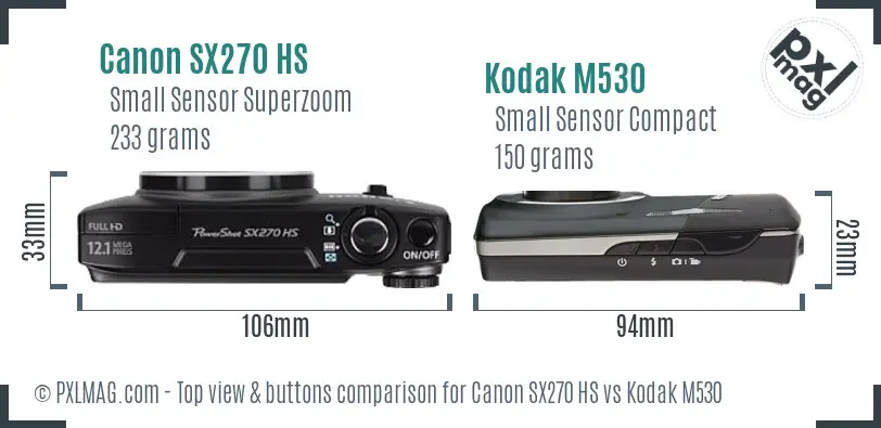 Canon SX270 HS vs Kodak M530 top view buttons comparison