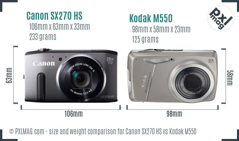 Canon SX270 HS vs Kodak M550 size comparison Canon SX270 HS vs Kodak M550 size comparison