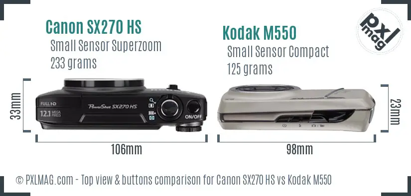 Canon SX270 HS vs Kodak M550 top view buttons comparison Canon SX270 HS vs Kodak M550 top view buttons comparison